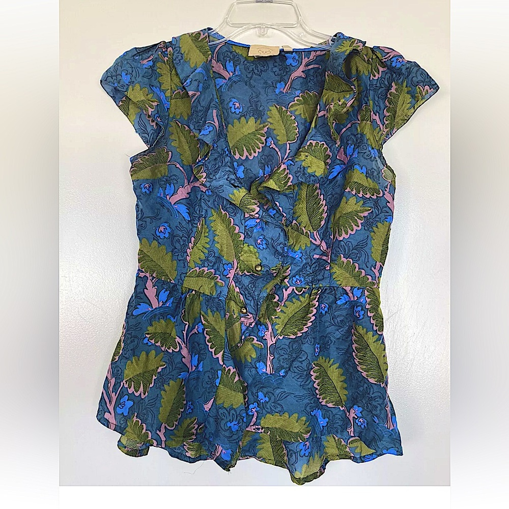 VanessaVirginia Anthropologie Brand Silk Blend Ruffle Shirt. Woman’s Size 4